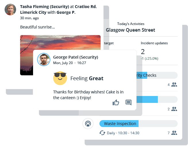A team social feed in RiskTech: recognition, reactions and everyday moments