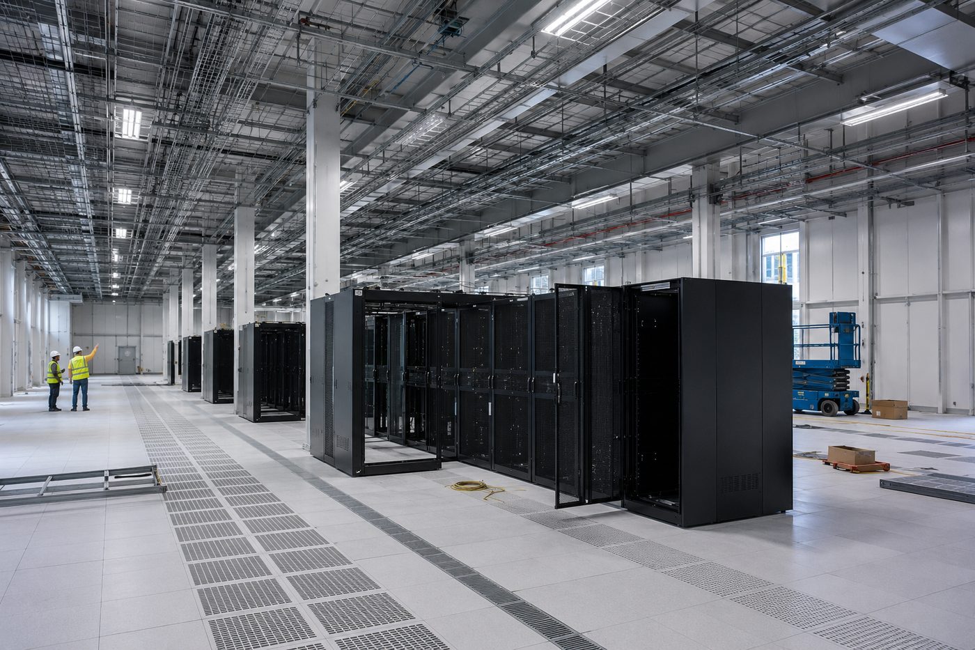 Inside a data centre hall