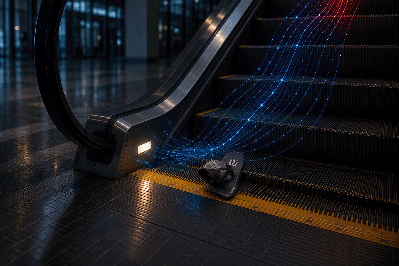 AI detecting risk patterns on a live escalator